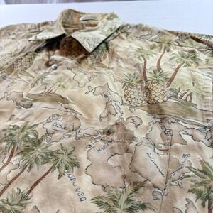 Pierre Cardin Men Medium Tropical Map Pineapple Palm Tree Cotton Shirt Tan Short